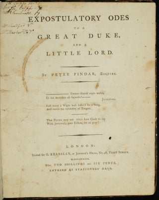 Item #00848 Expostulatory Odes to a Great Duke, and a Little Lord. John WOLCOT, Peter Pindar