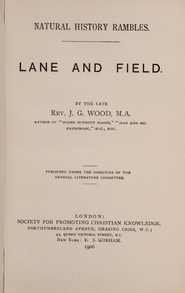 WOOD, Rev. J.G. - Natural History Rambles: Lane and Field