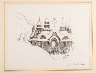 An original pen, ink and monotone drawing from "Christmas 1993 or Santa's Last Ride.". Errol LE CAIN, Leslie BRICUSSE.