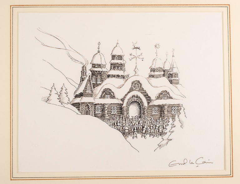 Item #04153 An original pen, ink and monotone drawing from "Christmas 1993 or Santa's Last Ride." Errol LE CAIN, Leslie BRICUSSE.