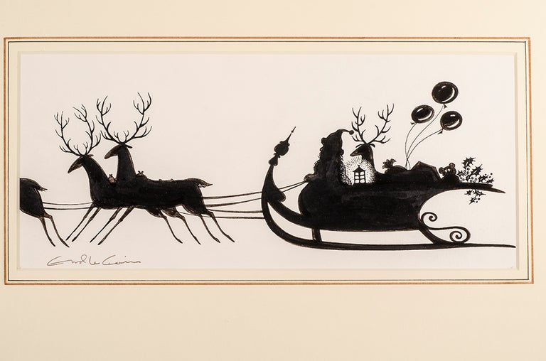 Item #04155 An original black and white silhouette drawing from "Christmas 1993 or Santa's Last Ride." Errol LE CAIN, Leslie BRICUSSE.