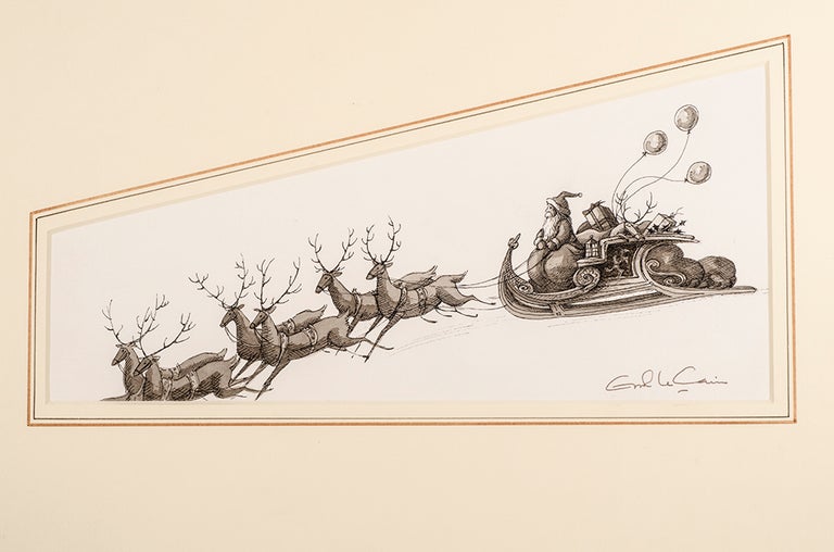 Item #04156 An unused/unpublished original pen, ink and monotone drawing from "Christmas 1993 or Santa's Last Ride." Errol LE CAIN, Leslie BRICUSSE.