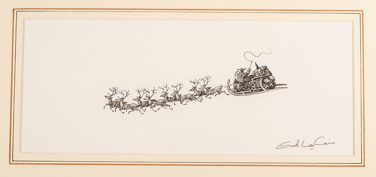 Item #04157 An original pen, ink and monotone drawing from "Christmas 1993 or Santa's Last Ride." Errol LE CAIN, Leslie BRICUSSE.
