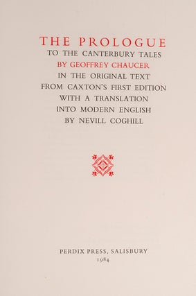 Item #04317 Prologue to the Canterbury Tales, The. Geoffrey CHAUCER, PERDIX PRESS, Howard PHIPPS