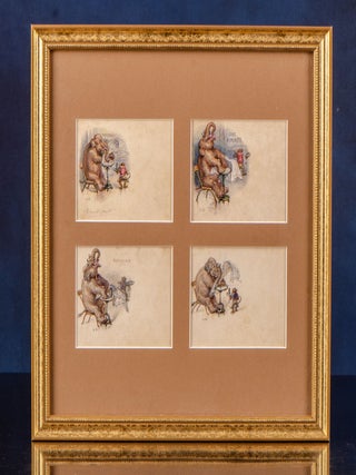 Item #04719 Four original pen, ink and watercolor drawings of an elephant at the Great Royal...