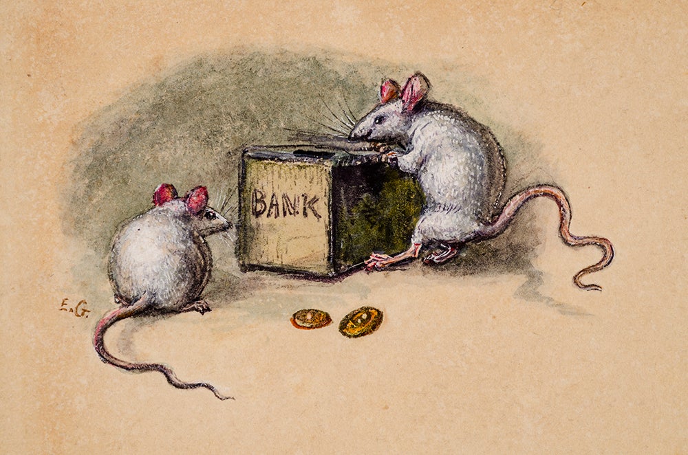 GRISET, Ernest - Two Mice Beside a Piggy-Bank