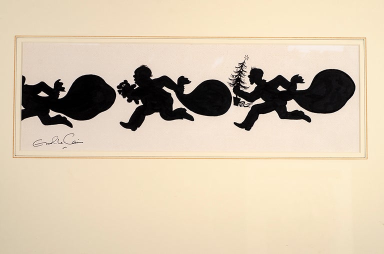 Item #04908 An original black and white silhouette drawing from "Christmas 1993 or Santa's Last Ride." Errol LE CAIN, Leslie BRICUSSE.