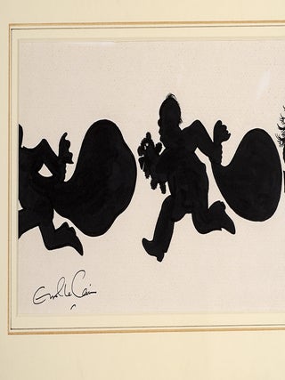 An original black and white silhouette drawing from "Christmas 1993 or Santa's Last Ride."