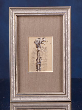 Original pen, ink and wash drawing of Two Bears climbing up a pole and being watched by a crowd…