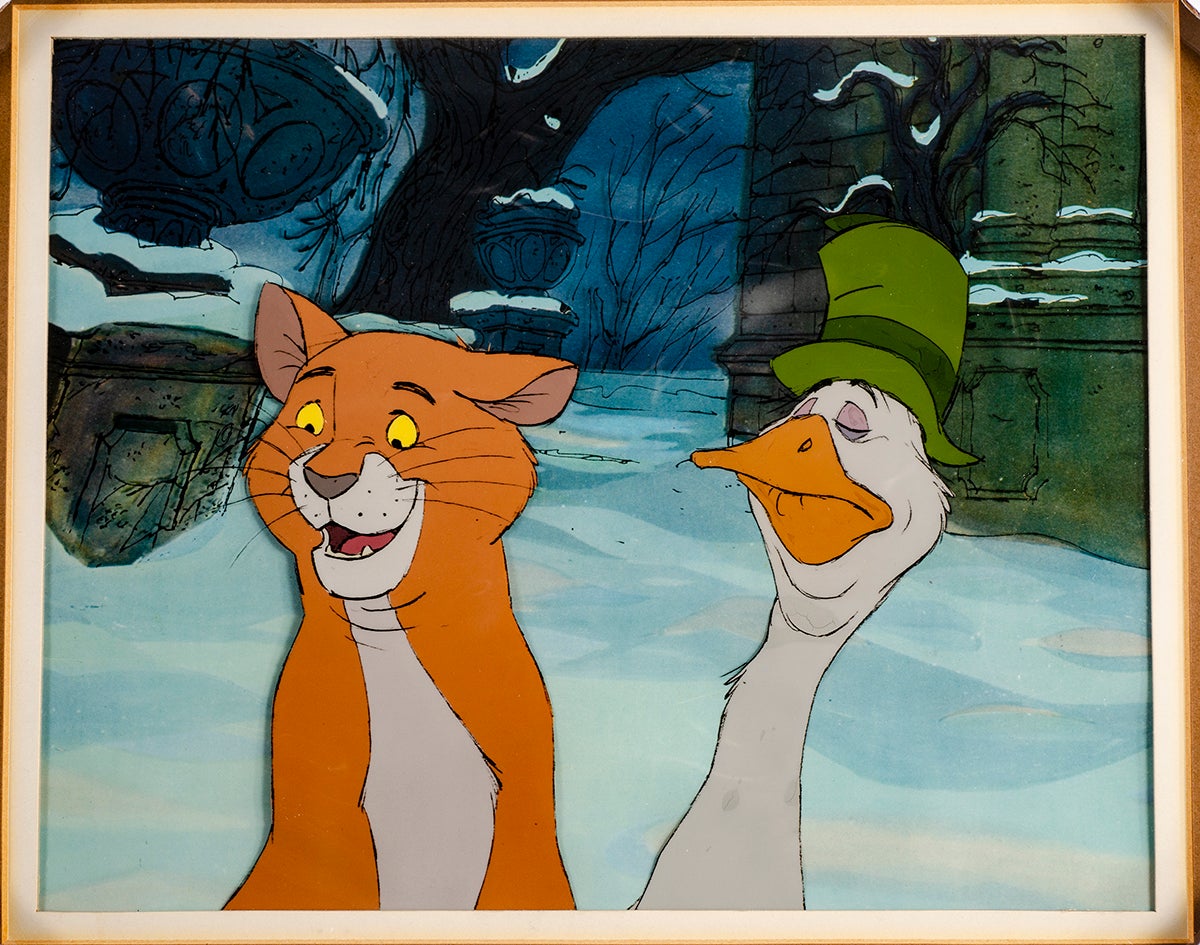 WALT DISNEY STUDIOS - Original Walt Disney Production Celluloid with Background Featuring Thomas O'Malley and Uncle Waldo from the Aristocats