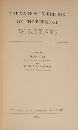 Item #05046 Variorum Edition of the Poems of W.B. Yeats, The. William Butler YEATS