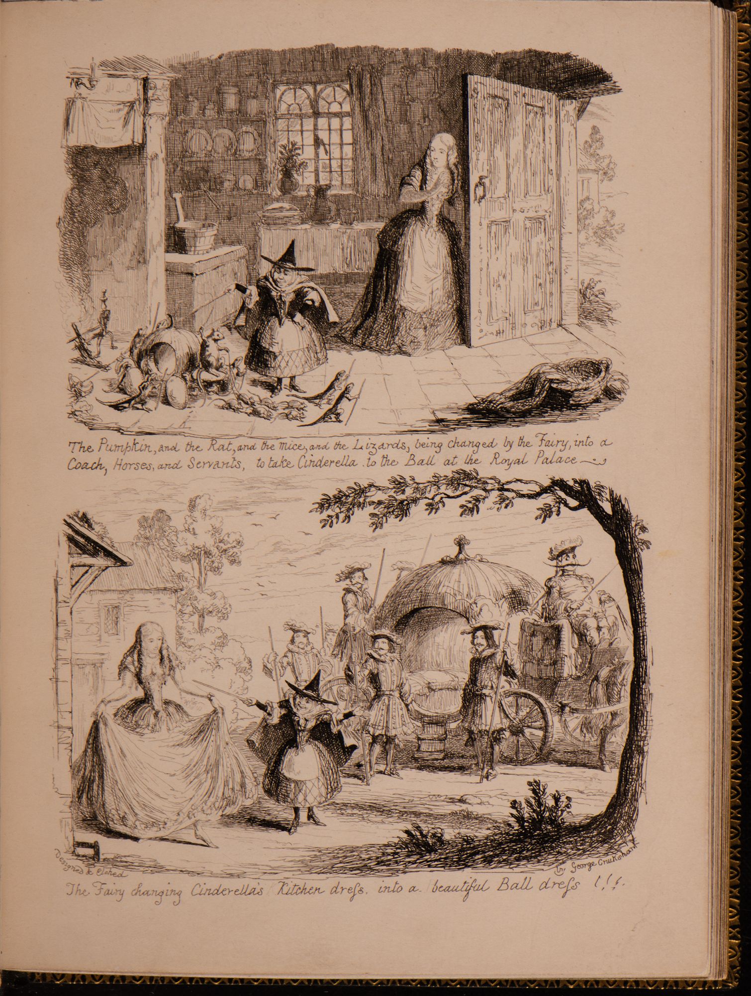 CRUIKSHANK, George; ZAEHNSDORF, binder - George Cruikshank's Fairy Library. Cinderella and the Glass Slipper. Edited and Illustrated with Ten Subjects, Designed and Etched on Steel, by George Cruikshank