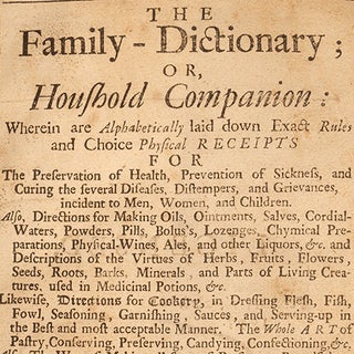 Item #05751 Family-Dictionary; or, Houshold Companion: The. William SALMON