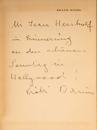 Item #05819 Grand Hotel. Vicki BAUM, Jean HERSHOLT