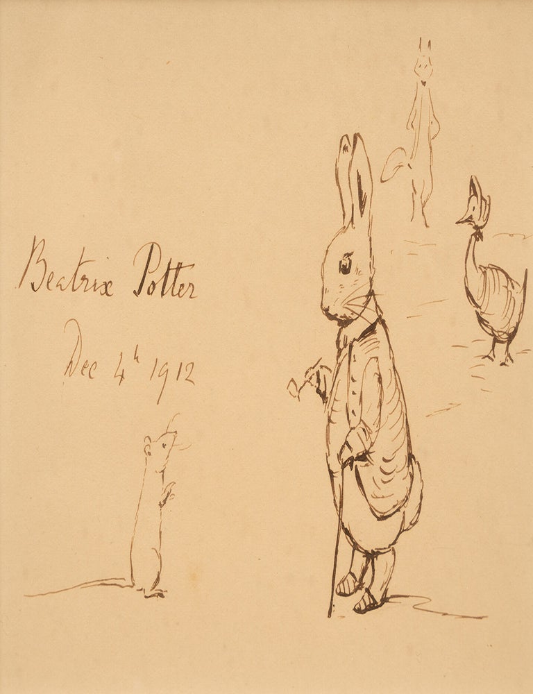Item #06135 A fine original pen and ink&nbsp;drawing&nbsp;depicting&nbsp;Benjamin Bunny, Mr. Tod, Jemima Puddle-Duck and a Young Mouse. Beatrix POTTER, artist.