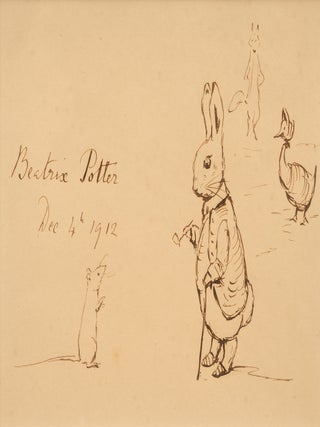 Item #06135 A fine original pen and ink drawing depicting Old Mr. Bouncer, Mr. Tod, Jemima...