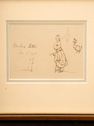 A fine original pen and ink&nbsp;drawing&nbsp;depicting&nbsp;Benjamin Bunny, Mr. Tod, Jemima Puddle-Duck and a Young Mouse