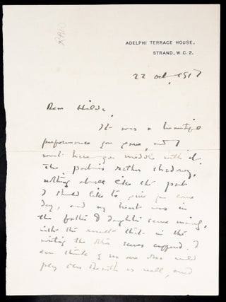Autograph letter signed,&nbsp;&ldquo;J. M. Barrie,&rdquo;&nbsp;to&nbsp;Hilda Trevelyan, the actress who created the. J. M BARRIE.